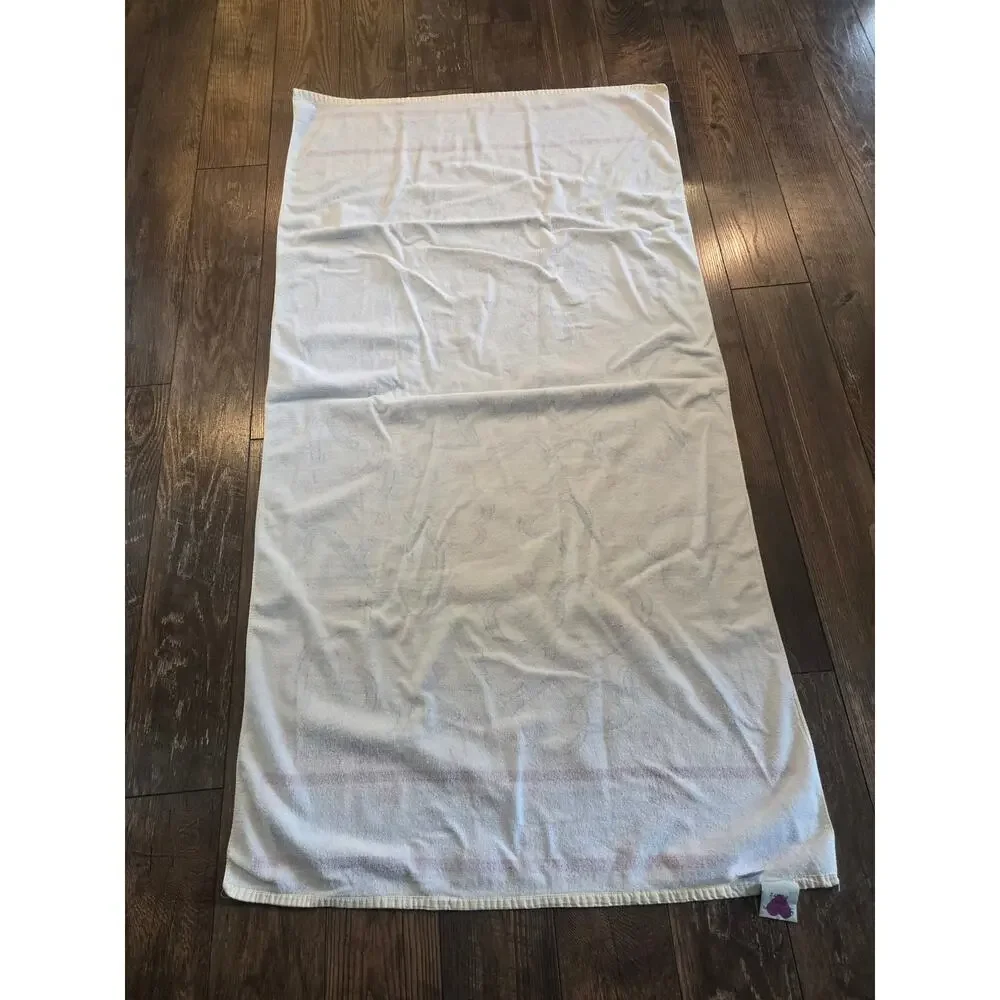 Brighton White Blue & Pink Heart Beach Towel Vintage 100% Cotton